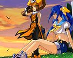  2girls arc_system_works blue_hair brown_eyes brown_hair dizzy guilty_gear guilty_gear_x guilty_gear_xx guilty_gear_xx_accent_core may may_(guilty_gear) midriff multiple_girls navel official_art pirate pirate_dress pirate_hat red_eyes sailor_dress shorts 