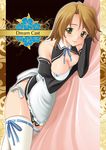  breasts brown_hair cleavage dream_c_club dream_c_club_(series) futaba_riho green_eyes highres hozumi_takashi large_breasts panties side-tie_panties smile solo thighhighs underwear 