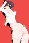  ass brown_eyes brown_hair copyright_request miito_shido open_clothes open_shirt panties shirt short_hair solo underwear white_shirt 