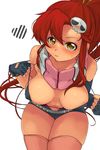  bikini_top blush breasts covered_nipples fingerless_gloves gloves hair_ornament hairclip heart highres large_breasts long_hair ponytail pout red_hair sako short_shorts shorts skull_hair_ornament solo tengen_toppa_gurren_lagann thighhighs thighs yellow_eyes yoko_littner 