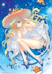  bad_id bad_pixiv_id bikini blonde_hair blue_eyes blush cu-rim feet flower hat high_heels legs long_hair lying original shoe_dangle shoes side-tie_bikini solo swimsuit water 