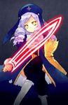  dlanor_a_knox drill_hair eiserne_jungfrau energy_sword non-web_source purple_hair solo suzushiro_kurumi sword thighhighs umineko_no_naku_koro_ni weapon yellow_eyes 