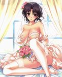  breasts brown_eyes brown_hair cleavage dress elbow_gloves flower garter_belt gloves highres kemokomoya komori_kei large_breasts lingerie milf panties short_hair thighhighs to_heart_2 to_heart_2_ad underwear wedding_dress yuzuhara_haruka 