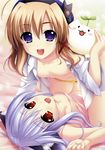  absurdres alpha_(yukai_na_nakamatachi) animal_ears blonde_hair camisole cat_ears flat_chest hat highres komatsu_asuka konna_ko_ga_itara_boku_wa_mou long_hair multiple_girls nipples open_clothes open_shirt panties print_panties purple_eyes purple_hair red_eyes shirt short_hair suzuhara_shino underwear yellow_panties yuri 