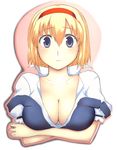  alice_margatroid blonde_hair blue_eyes breast_mousepad breasts cleavage hairband large_breasts mousepad short_hair solo touhou uro 