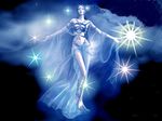  blue_hair dress dust goddess star stars white_dress 