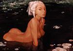  all_fours arched_back bathing breasts fcp medium_breasts nude original solo water white_hair 