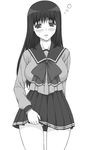  greyscale highres kurusugawa_serika long_hair monochrome school_uniform shichimenchou simple_background skirt skirt_lift sleepy solo to_heart 