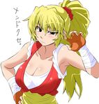  armpits bare_shoulders blonde_hair breasts cleavage final_fight genryuusai_maki kara_age large_breasts ponytail solo translated 