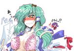  blood blush bra kochiya_sanae lingerie multiple_girls nosebleed open_bra open_clothes takana_shinno touhou translated underwear yasaka_kanako 