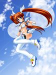  bikini_top blue_eyes brown_hair c17 day long_hair lyrical_nanoha mahou_shoujo_lyrical_nanoha mahou_shoujo_lyrical_nanoha_a's mahou_shoujo_lyrical_nanoha_strikers moon sky solo takamachi_nanoha thighhighs twintails 