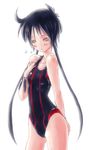  966 bad_id bad_pixiv_id black_hair blush karous karous_(game) milestone one-piece_swimsuit solo swimsuit yellow_eyes 