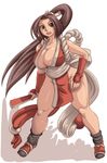  breasts brown_hair curvy fatal_fury gloves large_breasts long_hair open_mouth ponytail shiranui_mai solo the_king_of_fighters thick_thighs thighs ueno_petarou 
