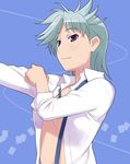  breasts dressing inoue_jun maruto! open_clothes open_shirt saki shirt short_hair silver_hair small_breasts solo 