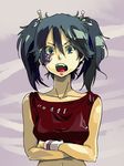  angry black_hair breasts crossed_arms katekyo_hitman_reborn! lal_mirch medium_breasts scar shouting solo sorabo tank_top twintails 