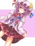  crescent hat long_hair patchouli_knowledge plaid plaid_skirt purple_eyes purple_hair ram_hachimin skirt skirt_lift solo touhou 