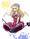  bad_id bad_pixiv_id blonde_hair broom broom_riding flandre_scarlet full_body hat if_they_mated kirisame_marisa mary_janes nicole_(lion) pantyhose raised_eyebrow red_eyes shoes short_hair simple_background solo star touhou white_background wings yellow_eyes 