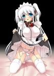  bdsm blue_eyes blush bondage bound breasts chain collar garter_belt highres large_breasts mabinogi maid nao_(mabinogi) navel panties pantyshot side-tie_panties skirt skirt_lift solo thighhighs twintails umitsubame underwear upskirt white_hair white_legwear white_panties 