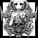  child greyscale heart horns monochrome original pon_(tab_rasa) skull solo 