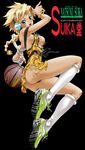  areolae ass basketball basquash! blonde_hair blue_eyes bracelet braid breasts cleavage crawley dark_skin headset jewelry kneehighs legs long_hair medium_breasts natsuno_suika nike no_bra sela_d_miranda shoes sneakers socks solo torn_clothes 