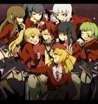  6+girls angry arm_hug asmodeus beelzebub belphegor black_hair black_panties blonde_hair blood brown_hair chain collar cookie drill_hair food garter_belt green_hair hair_pull harem kl leash leviathan_(umineko) licking_lips lucifer mammon mouth_hold multiple_girls necktie panties pink_neckwear ponytail satan smile stakes_of_purgatory sweat thighhighs tongue tongue_out umineko_no_naku_koro_ni underwear ushiromiya_battler white_hair 