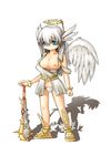  absurdres angel blue_eyes breasts club fake_halo gruntfrostwolf halo highres kanabou large_breasts nipples original panties shoes solo underwear weapon white_hair winged_shoes wings 