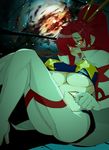  bandeau blush breasts drill ginga_cosmo highres large_breasts naughty_face ponytail red_eyes red_hair solo space_yoko star strapless tengen_toppa_gurren_lagann tongue tubetop underboob yoko_littner 