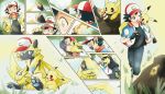  2018 3_toes 5_fingers ash_ketchum black_hair blue_eyes claws clothed clothing comic fezmangaka fingerless_gloves fingers fur gloves hair hat holding_object human light_skin mammal nintendo open_mouth open_smile outside pawpads pikachu pok&eacute;mon pok&eacute;mon_(species) rock smile sun toe_claws toes transformation video_games white_nose yellow_fur z-crystal zeraora 