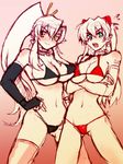  bad_id bad_pixiv_id bikini black_bikini breasts choker crossed_arms crossover earrings elbow_gloves fingerless_gloves gloves hands_on_hips heart heart_earrings jewelry large_breasts multiple_girls neon_genesis_evangelion open_mouth red_bikini side-tie_bikini simple_background souryuu_asuka_langley swimsuit tengen_toppa_gurren_lagann thighhighs yoko_littner zero_hime 