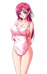  apron areola_slip areolae arms_behind_back artist_request blue_eyes breasts character_request cleavage copyright_request covered_nipples highres large_breasts legs long_hair naked_apron nipple_slip nipples no_bra pink_hair red_hair solo source_request thighs white_background 