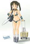  armor awatake_takahiro bikini_armor collar earrings jewelry luggage sword twintails weapon 