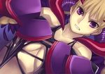  alternate_costume angry ar_tonelico ar_tonelico_ii armor blonde_hair breast_press breasts chroche_latel_pastalie dutch_angle game_cg horns large_breasts nagi_ryou purple_eyes solo underboob 