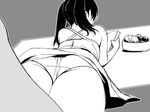  ass bowl cookie dress food from_behind greyscale ino kousaka_rino lying monochrome on_stomach otome_function panties reading solo twintails underwear 