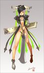  ariverkao dress eyepatch highres legs lips maebari original pointy_ears revealing_clothes solo sword weapon 