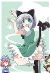  animal_ears ass bloomers blue_eyes bow cat_ears cat_tail chen fang hairband hitodama kaenbyou_rin kemonomimi_mode konpaku_youmu konpaku_youmu_(ghost) multiple_girls naitou_kouse paw_pose saigyouji_yuyuko short_hair silver_hair tail tail_bow touhou underwear 