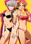  amamomo bikini braid breasts brown_hair covered_nipples food genderswap genderswap_(mtf) grey_hair hanamura_yousuke ice_cream large_breasts long_hair lotion medium_breasts multiple_girls narukami_yuu persona persona_4 popsicle short_hair side-tie_bikini side_ponytail sunscreen swimsuit 