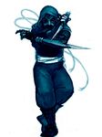  1girl female fullmetal_alchemist kunai lan_fan mask monochrome ninja simple_background solo stance weapon white_background 