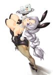  animal_ears areolae ass back-seamed_legwear bad_anatomy bag bow bowtie braid breasts bunny_ears bunny_tail bunnysuit cup drinking_glass ears elbow_gloves fake_animal_ears fake_tail from_above glass gloves high_heels large_breasts long_hair nipple_slip nipples pantyhose purple_eyes seamed_legwear shoes silver_hair solo ta_ki tail touhou tray very_long_hair water wrist_cuffs yagokoro yagokoro_eirin 