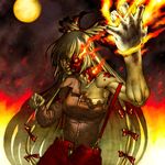  bad_id bad_pixiv_id cigarette deep_wound epic fire fujiwara_no_mokou glowing glowing_eye glowing_eyes hair_ribbon injury long_hair moon muscle red_eyes regeneration ribbon sarashi silver_hair solo suspenders tamo_imai torn_clothes touhou 