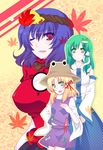  absurdres bad_id bad_pixiv_id blonde_hair hair_ornament highres kochiya_sanae leaf_hair_ornament moriya_suwako multiple_girls shino_(mijinko) touhou yasaka_kanako 