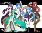  4boys akaito aqua_scarf bad_id bad_pixiv_id bandages blue_eyes blue_hair blue_scarf boots bow family food genderswap genderswap_(mtf) green_eyes green_hair headphones headset highres ice_cream kaiko kaito maroyan multiple_boys nigaito oversized_clothes purple_eyes purple_hair red_eyes red_hair red_scarf scarf scarf_bow taito_(vocaloid) thighhighs vocaloid 