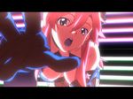  all_fours breasts choker cleavage fishnets gloves hair_ornament jpeg_artifacts long_hair neon_lights open_mouth reaching red_hair shorts stripper tengen_toppa_gurren-lagann tengen_toppa_gurren_lagann yellow_eyes yoko_littner yoko_ritona 