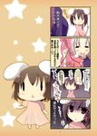  4koma :&lt; =_= animal_ears blush breast_envy bunny_ears chibi comic inaba_tewi kujiran multiple_girls reisen_udongein_inaba touhou translated turn_pale yagokoro_eirin |_| 