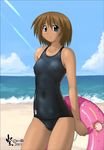  beach blue_eyes brown_hair murasaki_nyaa nyanko_batake ocean swimsuit 