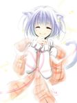  animal_ears blue_hair cat_ears cat_tail closed_eyes kanon misaka_shiori shawl short_hair solo tail yuh 