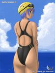  ass competition_swimsuit high_cut_kingdom murasaki_nyaa nyanko_batake one-piece_swimsuit swim_cap swimcap swimsuit tan tanline 