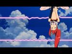  belly_button belt bikini_top breasts cleavage cloud clouds hair_ornament jpeg_artifacts legs_crossed long_hair midriff navel open_mouth ponytail red_hair scarf sitting sky soundwaves tengen_toppa_gurren-lagann tengen_toppa_gurren_lagann underboob upside-down upside_down yellow_eyes yoko_littner yoko_ritona 