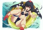  bad_id bad_pixiv_id bikini black_hair black_wings blush breasts cleavage feathers hat looking_at_viewer medium_breasts midriff open_mouth red_eyes sandals shameimaru_aya short_hair smile solo swimsuit tokin_hat tonpara touhou water wings 