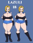  akira_toriyama android android_18 blonde_hair boots breasts cleavage cyborg darkeros dragon_ball dragonball_z highres large_breasts lazuli mini_skirt sharp_eyes skirt 