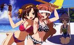  absurdres asahina_mikuru beach beach_umbrella bikini blindfold book breasts brown_eyes brown_hair cleavage cloud competition_swimsuit day detexted food hairband highres ice_cream large_breasts long_hair medium_breasts mole mole_on_breast multiple_girls nagato_yuki non-web_source ocean official_art one-piece_swimsuit orange_hairband outdoors parasol polka_dot polka_dot_bikini popsicle purple_hair short_hair sky striped striped_bikini suzumiya_haruhi suzumiya_haruhi_no_yuuutsu swimsuit takemoto_yasuhiro third-party_edit umbrella very_long_hair 